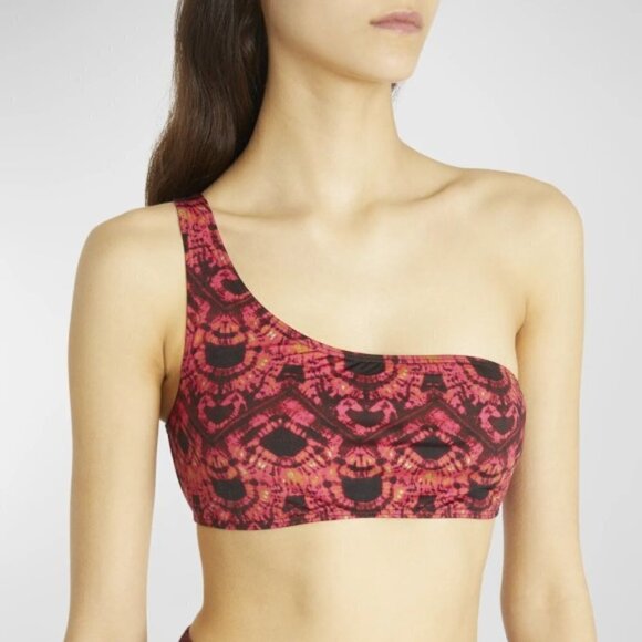 ULLA JOHNSON 'Reina' Printed One-Shoulder Bikini Swimsuit Top, Wild Rose - Picture 1 of 2